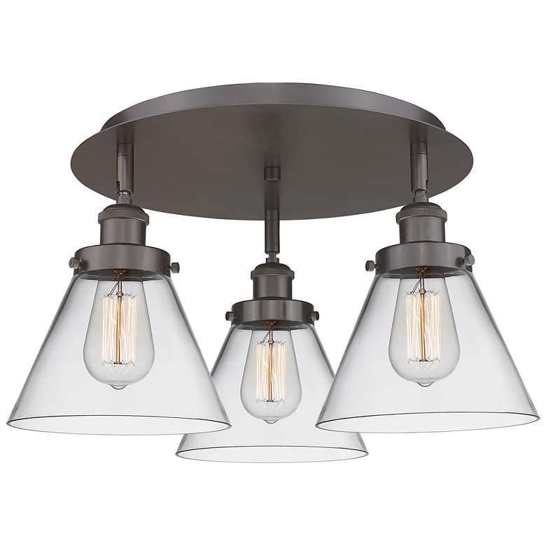 Image 1 Cone 19.5"W 3 Light Oil Rubbed Bronze Flush Mount With Clear Glass Sha