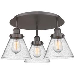 Cone 19.5&quot;W 3 Light Oil Rubbed Bronze Flush Mount With Seedy Glass Sha