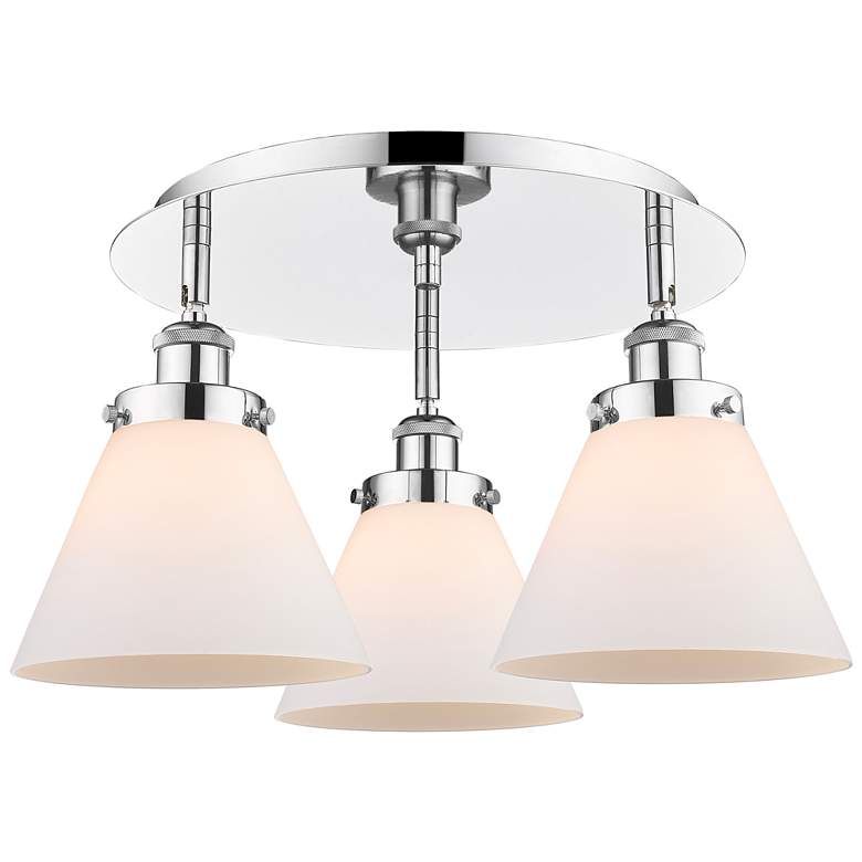 Image 1 Cone 19.5"W 3 Light Polished Chrome Flush Mount w/ Matte White Glass S