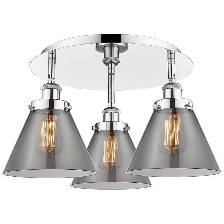 Image 1 Cone 19.5"W 3 Light Polished Chrome Flush Mount w/ Plated Smoke Glass