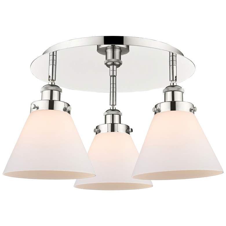 Image 1 Cone 19.5"W 3 Light Polished Nickel Flush Mount w/ Matte White Glass S