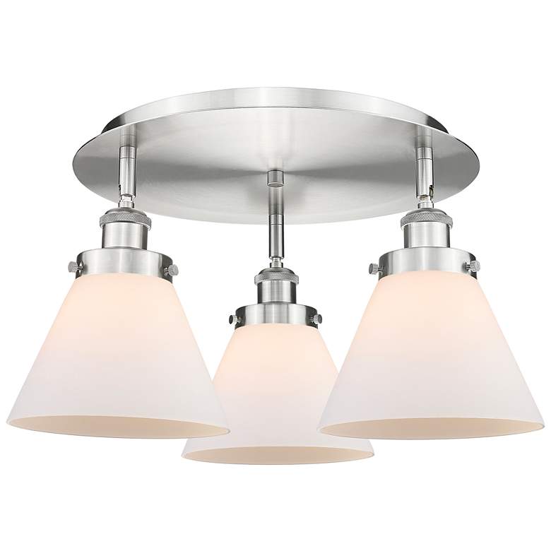 Image 1 Cone 19.5"W 3 Light Satin Nickel Flush Mount With Matte White Glass Sh