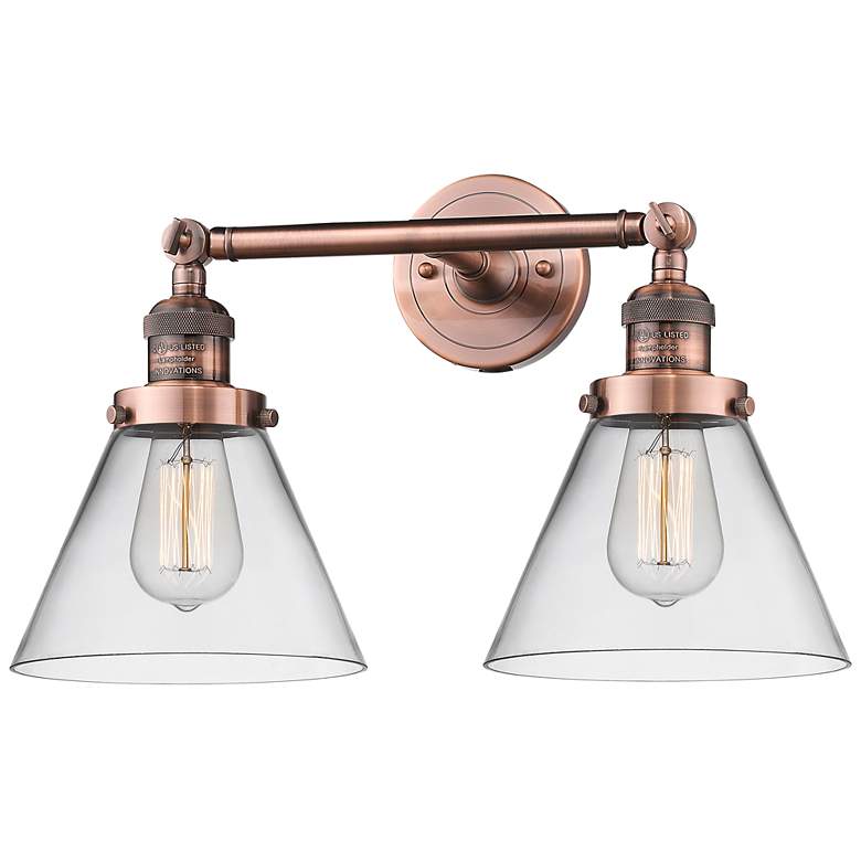 Image 1 Cone 2 Light 18 inch LED Bath Light - Antique Copper - Clear Shade