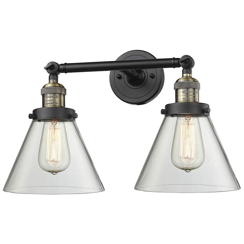 Image 1 Cone 2 Light 18" LED Bath Light - Black Antique Brass - Clear Shade