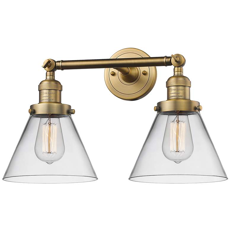 Image 1 Cone 2 Light 18" LED Bath Light - Brushed Brass - Clear Shade