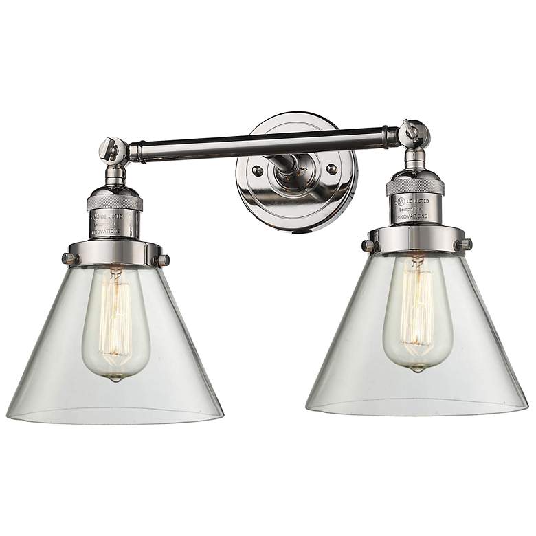 Image 1 Cone 2 Light 18" LED Bath Light - Polished Nickel - Clear Shade