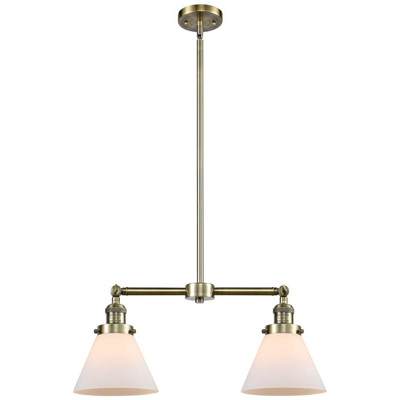 Image 1 Cone 21" Wide 2 Light Antique Brass Island Light w/ Matte White Shade