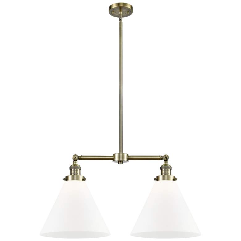 Image 1 Cone 21" Wide 2 Light Antique Brass Island Light w/ Matte White Shade