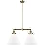 Cone 21" Wide 2 Light Antique Brass Island Light w/ Matte White Shade