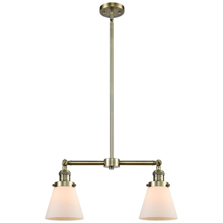 Image 1 Cone 21" Wide 2 Light Antique Brass Island Light w/ Matte White Shade