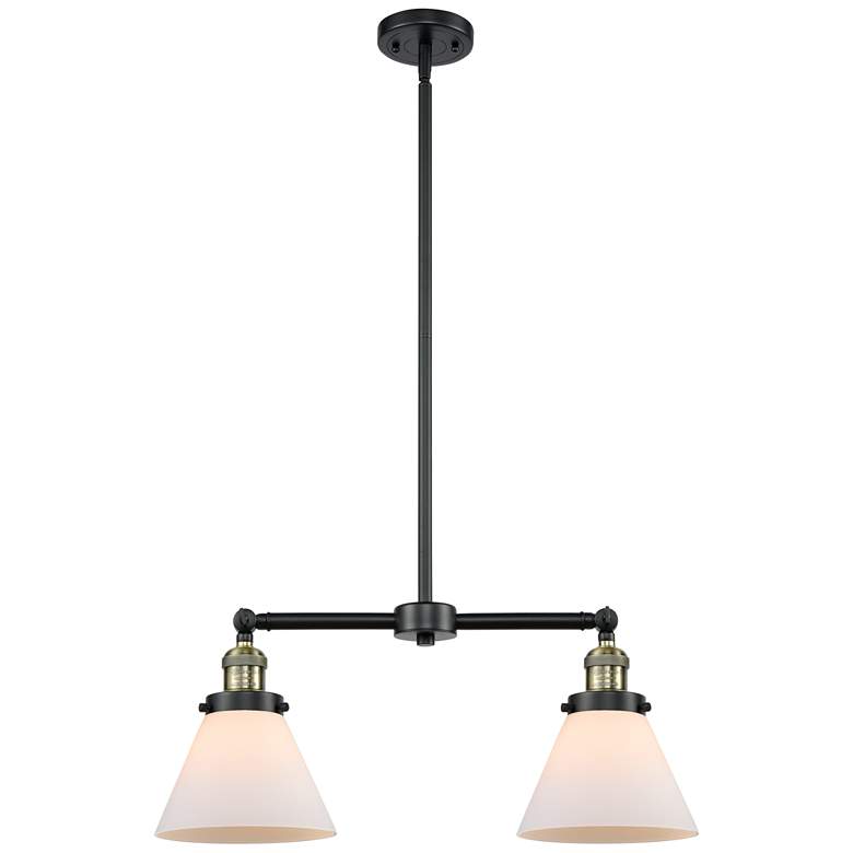 Image 1 Cone 21" Wide 2 Light Black Brass Island Light w/ Matte White Shade