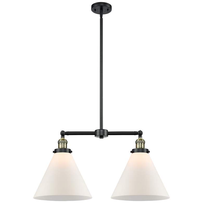 Image 1 Cone 21" Wide 2 Light Black Brass Island Light w/ Matte White Shade