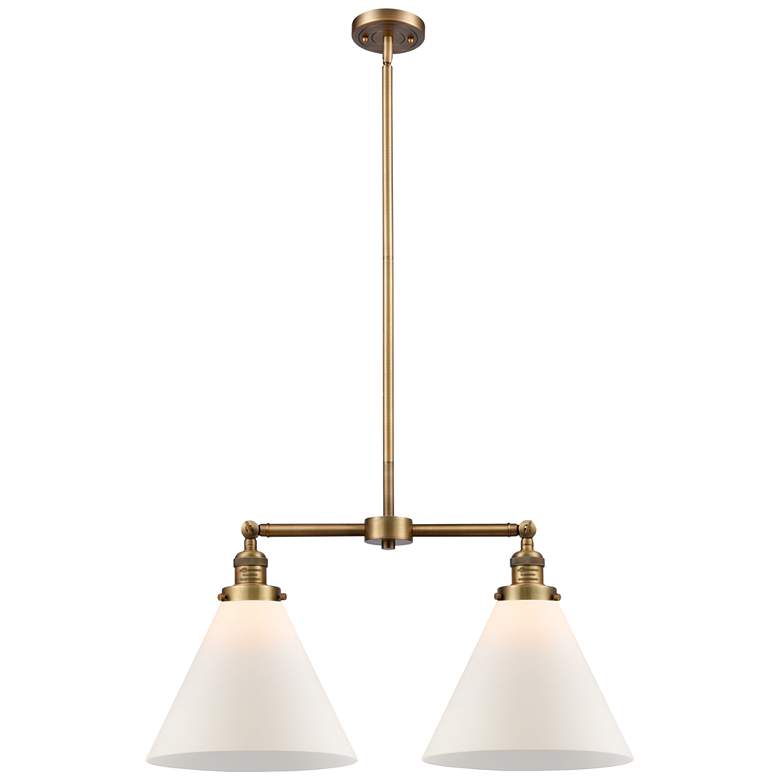 Image 1 Cone 21" Wide 2 Light Brushed Brass Island Light w/ Matte White Shade