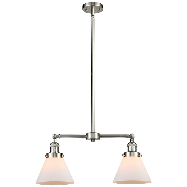Image 1 Cone 21" Wide 2 Light Brushed Satin Nickel Island Light w/ White Shade