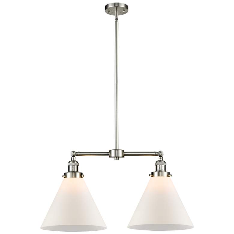 Image 1 Cone 21" Wide 2 Light Brushed Satin Nickel Island Light w/ White Shade