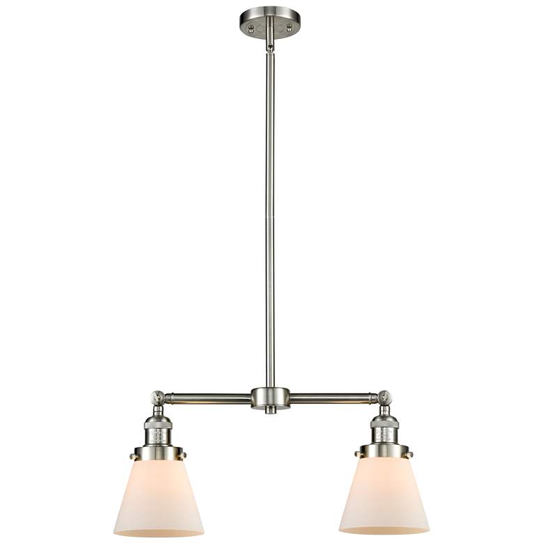 Image 1 Cone 21" Wide 2 Light Brushed Satin Nickel Island Light w/ White Shade