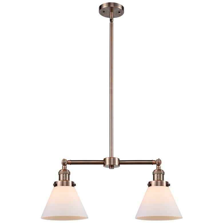 Image 1 Cone 21" Wide 2 Light Copper Island Light w/ Matte White Shade