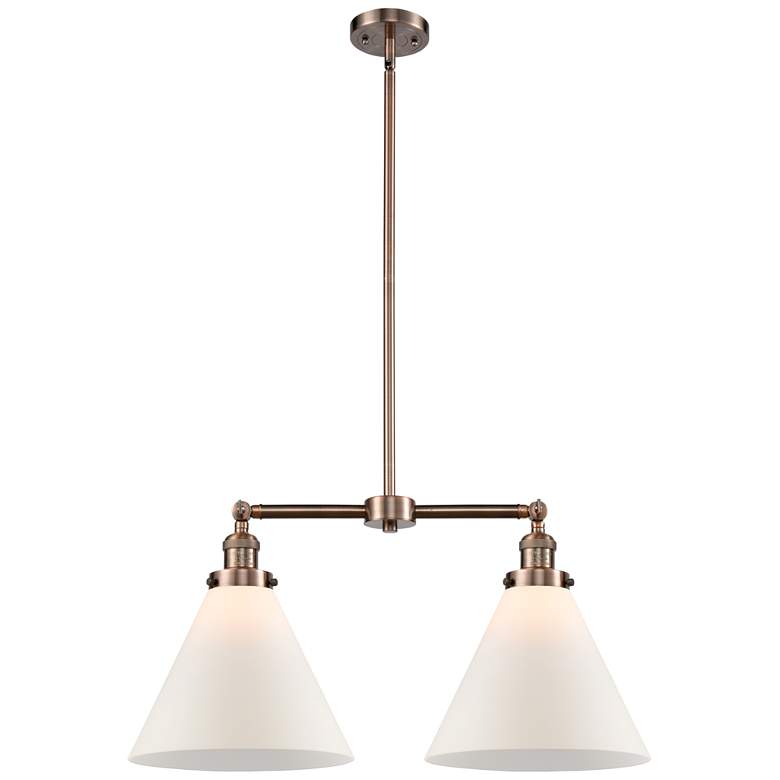 Image 1 Cone 21" Wide 2 Light Copper Island Light w/ Matte White Shade