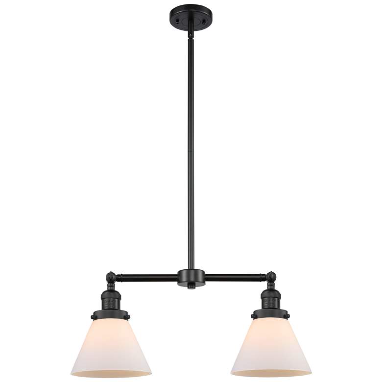 Image 1 Cone 21" Wide 2 Light Matte Black Island Light w/ Matte White Shade