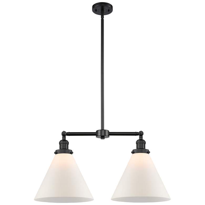 Image 1 Cone 21" Wide 2 Light Matte Black Island Light w/ Matte White Shade