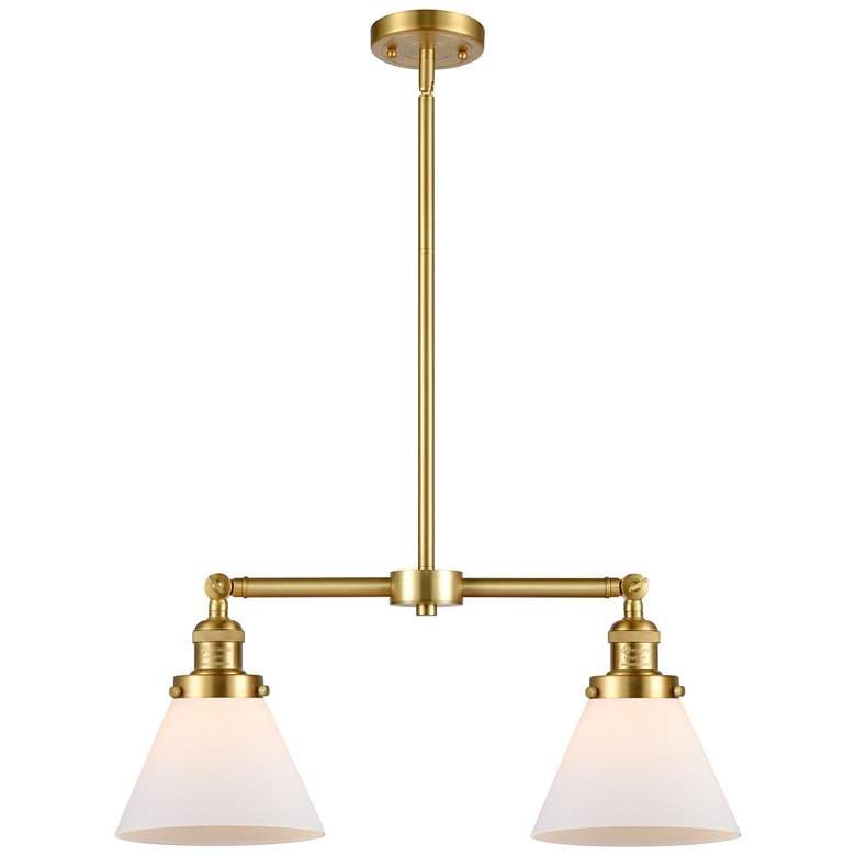 Image 1 Cone 21" Wide 2 Light Satin Gold Island Light w/ Matte White Shade
