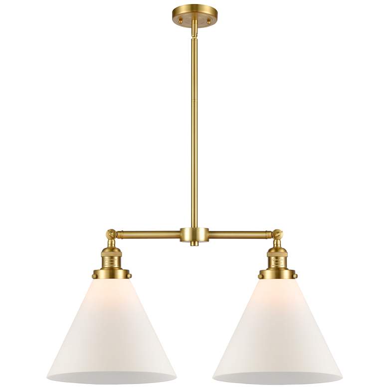 Image 1 Cone 21" Wide 2 Light Satin Gold Island Light w/ Matte White Shade
