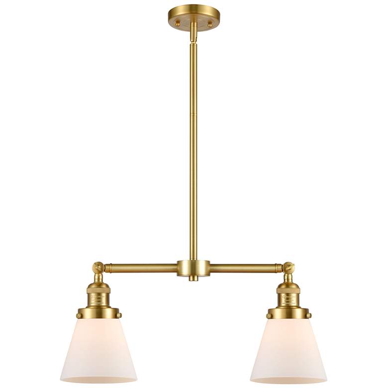 Image 1 Cone 21" Wide 2 Light Satin Gold Island Light w/ Matte White Shade