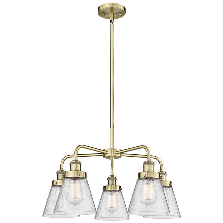 Image 1 Cone 24.25"W 5 Light Antique Brass Stem Hung Chandelier w/ Seedy Shade