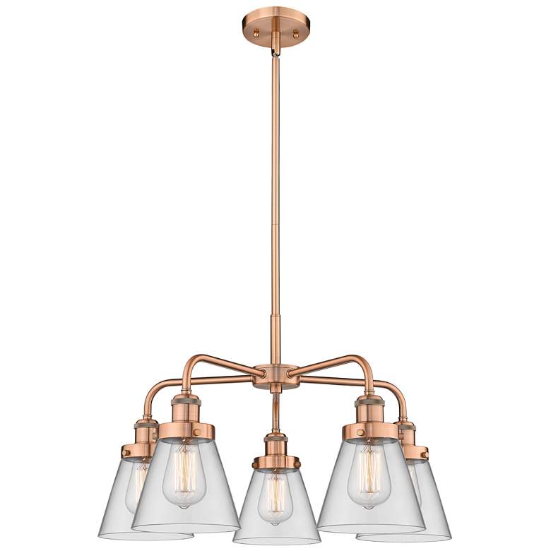 Image 1 Cone 24.25"W 5 Light Antique Copper Stem Hung Chandelier w/ Clear Shad