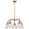 Cone 24.25"W 5 Light Antique Copper Stem Hung Chandelier w/ Clear Shad