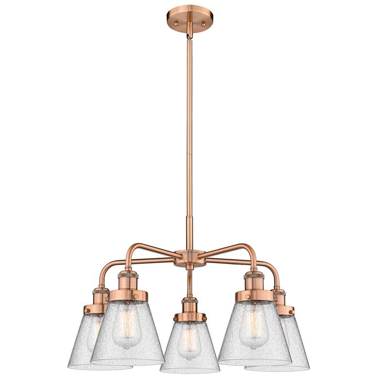 Image 1 Cone 24.25"W 5 Light Antique Copper Stem Hung Chandelier w/ Seedy Shad
