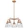 Cone 24.25"W 5 Light Antique Copper Stem Hung Chandelier w/ Seedy Shad