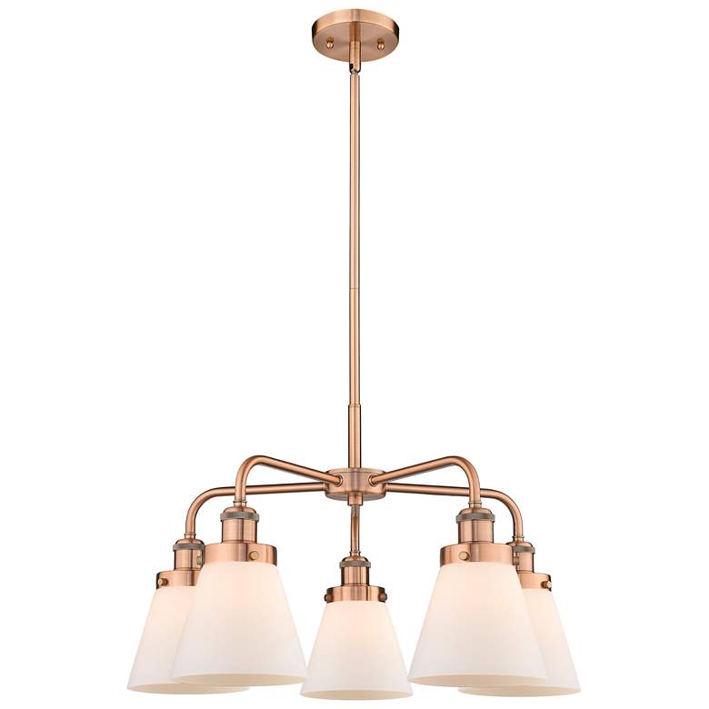 Image 1 Cone 24.25 inchW 5 Light Antique Copper Stem Hung Chandelier w/ White Shad