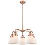Cone 24.25"W 5 Light Antique Copper Stem Hung Chandelier w/ White Shad