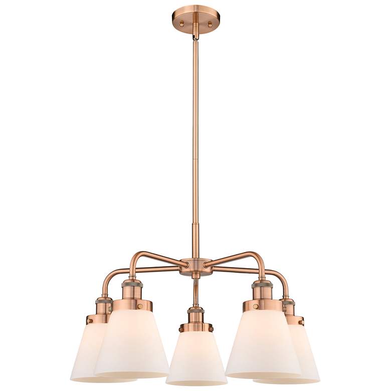 Image 1 Cone 24.25"W 5 Light Antique Copper Stem Hung Chandelier w/ White Shad