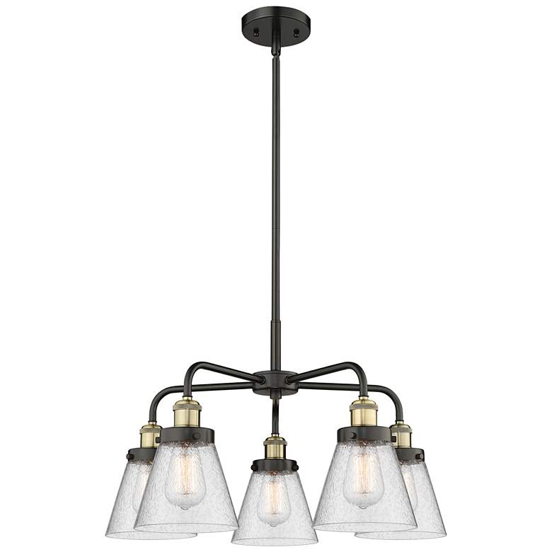 Image 1 Cone 24.25"W 5 Light Black Brass Stem Hung Chandelier w/ Seedy Shade