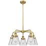Cone 24.25"W 5 Light Brushed Brass Stem Hung Chandelier w/ Clear Shade