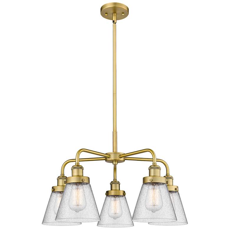 Image 1 Cone 24.25"W 5 Light Brushed Brass Stem Hung Chandelier w/ Seedy Shade