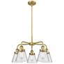 Cone 24.25"W 5 Light Brushed Brass Stem Hung Chandelier w/ Seedy Shade