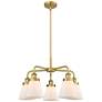 Cone 24.25"W 5 Light Brushed Brass Stem Hung Chandelier w/ White Shade