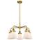 Cone 24.25"W 5 Light Brushed Brass Stem Hung Chandelier w/ White Shade