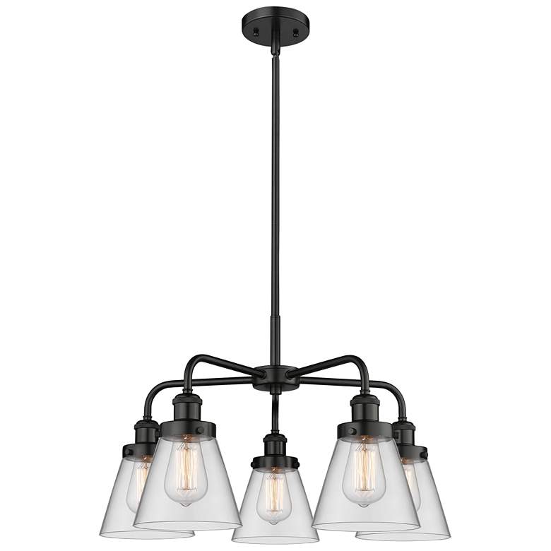 Image 1 Cone 24.25"W 5 Light Matte Black Stem Hung Chandelier w/ Clear Glass S