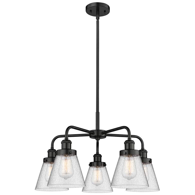Image 1 Cone 24.25"W 5 Light Matte Black Stem Hung Chandelier w/ Seedy Glass S