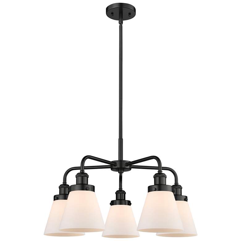 Image 1 Cone 24.25"W 5 Light Matte Black Stem Hung Chandelier w/ White Shade