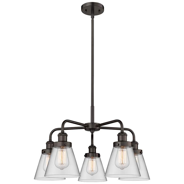 Image 1 Cone 24.25"W 5 Light Oil Rubbed Bronze Stem Hung Chandelier w/ Clear S