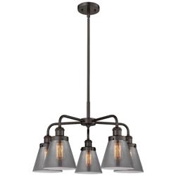 Cone 24.25&quot;W 5 Light Oil Rubbed Bronze Stem Hung Chandelier w/ Smoke S