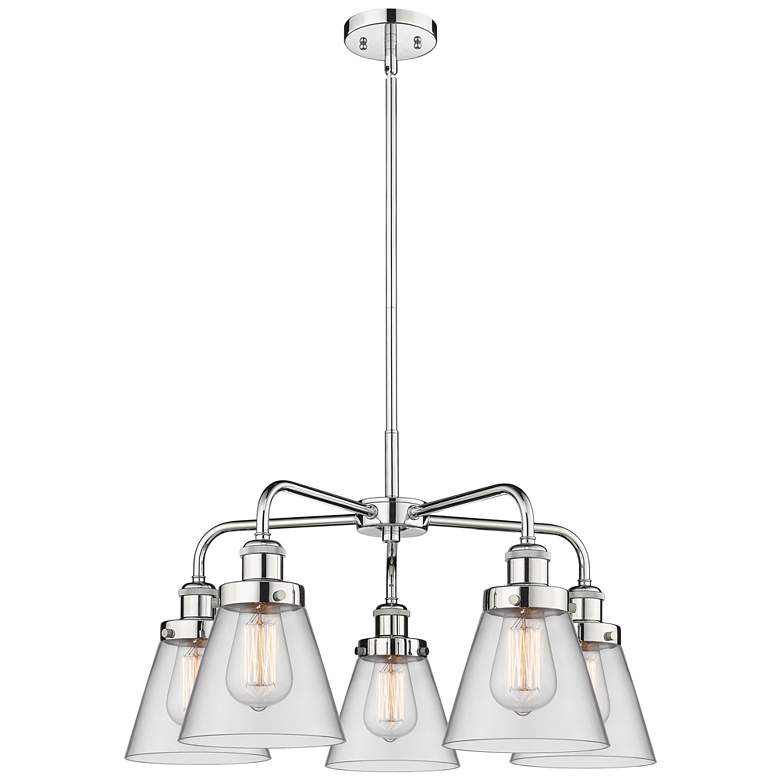 Image 1 Cone 24.25"W 5 Light Polished Chrome Stem Hung Chandelier w/ Clear Sha