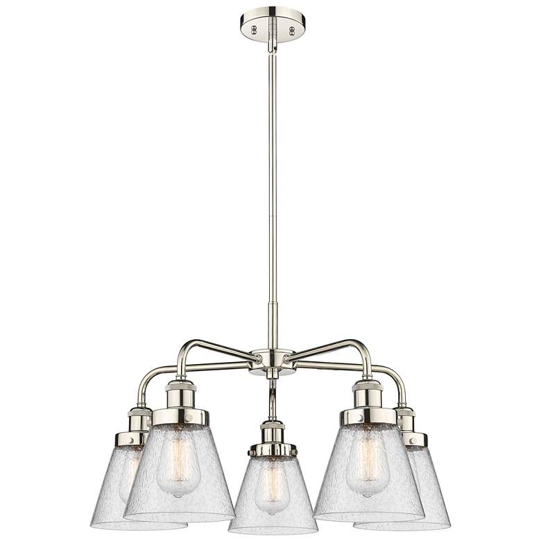 Image 1 Cone 24.25"W 5 Light Polished Nickel Stem Hung Chandelier w/ Seedy Sha