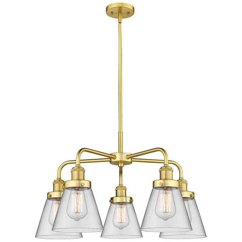 Image 1 Cone 24.25"W 5 Light Satin Gold Stem Hung Chandelier With Clear Glass