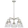 Cone 24.25"W 5 Light Satin Nickel Stem Hung Chandelier w/ Clear Glass